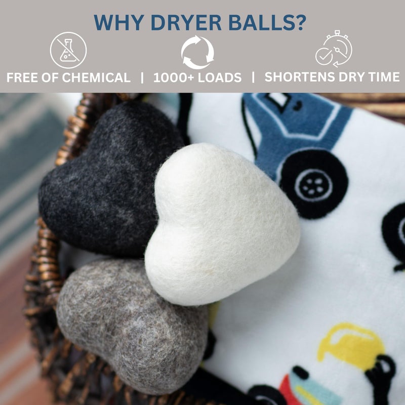 Big Heart Reusable Handmade Wool Dryer Balls for Laundry 3-Pack XL, Wool Balls Replaces Dryer Sheets and Shorten Drying Time. - Image 3